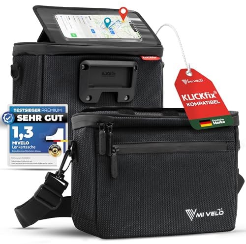 MIVELO Lenkertasche Fahrrad - Fahrradtasche Lenker - wasserabweisend & geräumig - Lenkradtasche - Tasche Lenker - E-Bike tauglich - mit verstellbarem Handyfach (Schwarz-Reflektierend)