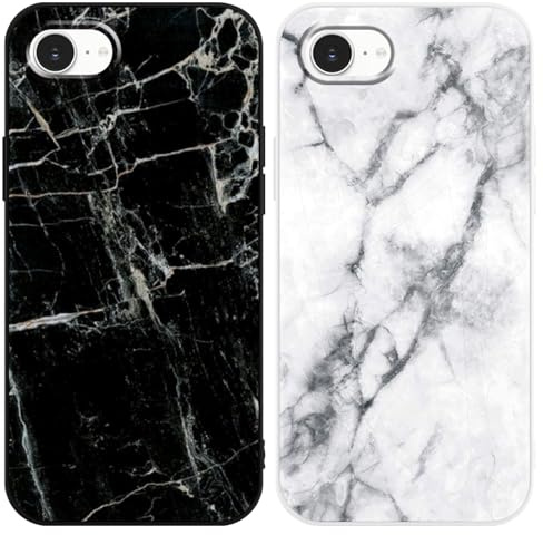 Xylota 2 Stück Handyhülle für iPhone 16e/iPhone 17e 6,1 Hülle, Weich Silikon Dünn TPU Bumper Case mit Aesthetic Muster Marmor, Handytasche Stoßfeste Elegantes Schutzhülle Cover, Schwarz + Weiß
