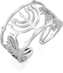 LIKGREAT Verstellbarer Menorah Ring für Frauen Davidstern Religiöses Symbol Edelstahl Ring Jüdische Tradition Chanukka Schmuck (Sliber)