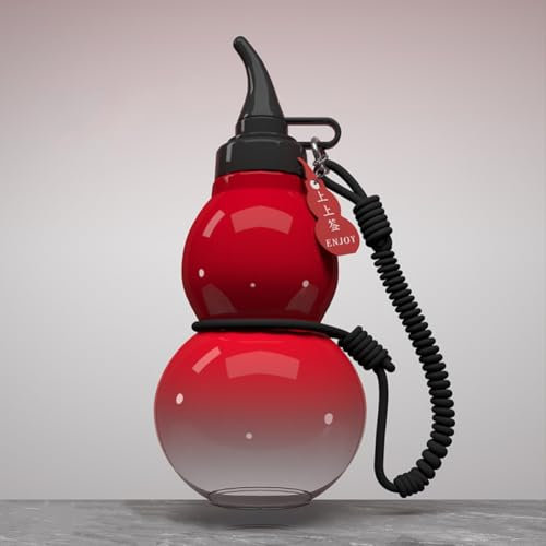 Gourd Water Bottle, 28 oz Gourd Sports Water Bottle for Travel Gym, Tritan Gourd Style Water Bottle with Strap/Stickers, Chinese Retro-Inspired Gourd Portable Drinking Cup Leakproof Jug (Red)