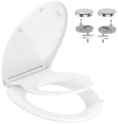 Asiento de Inodoro para Familia, YEAUPE PRO Tapa Wc Forma O Universal de Cierre Suave con Liberación Rápida para una Fácil Limpieza, Blanco, 44,6 x 37,2cm