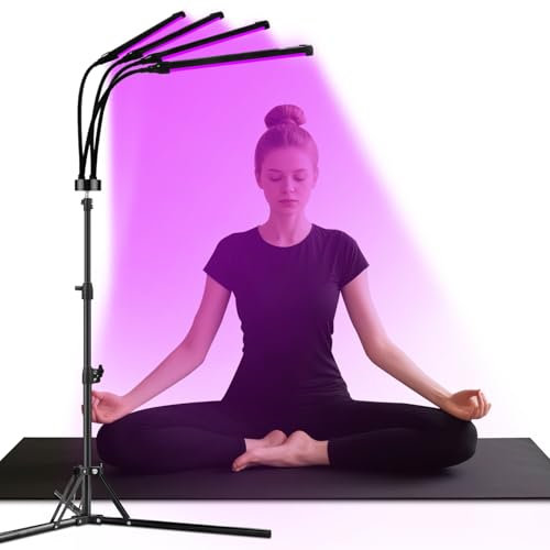 Trayvespace Rotlichtlampe, 415NM & 660NM & 850NM Gesichtsbräuner Infrarotlampe mit Stand, 3 Timer, 4 Köpfe Rotlichtlampe