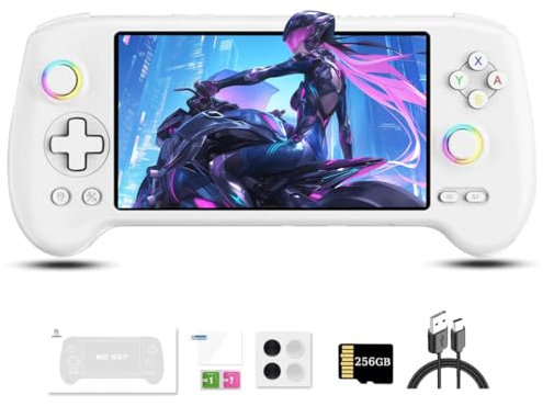 RCXTechPro RG557 Console de Jeu Portable Rétro, avec Carte de Jeu de 256 Go Écran AMOLED de 5,48 Pouces Android 14 avec Batterie de 5500 MAh Émulateur Rétro Portable