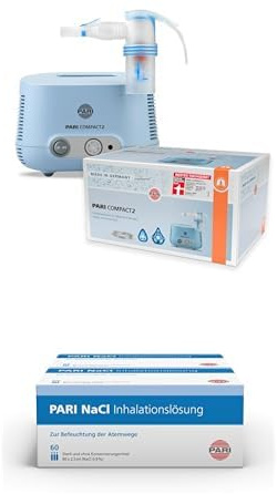 Bundle aus PARI COMPACT2 Inhalationsgerät Kinder & Erwachsene + Pari-NaCl Inhalationslösung Ampullen, 120 St. Ampullen