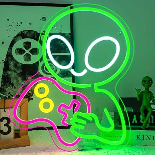 LUCUNSTAR Alien Game Neon Schild Alien Neon Sign Aliens Spiel Led Schild Dimmbar für Deko Alien Playing Game Leuchtreklame für Spiel Zone Schlafzimmer Familienzimmer Kinderzimmer Dekoration