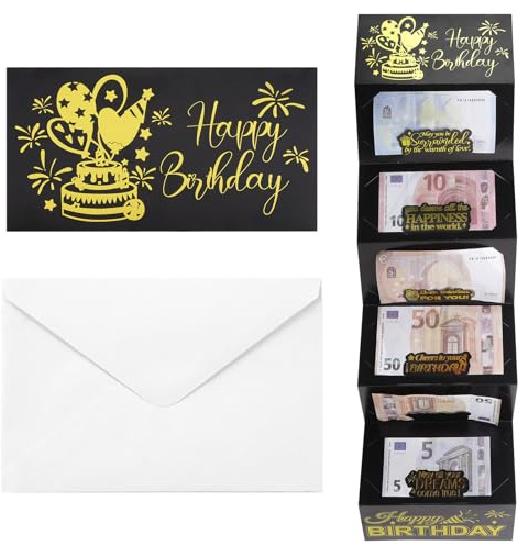 XRVRILE Tarjeta regalo cumplir deseos, Sobre para dinero plegable regalos de cumpleaños hombres y mujeres para cumpleaños bodas confirmaciones y Navidad color negro