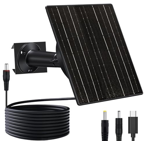 VUEBEE 10W Solar Panel with 10400mAh Battery for Security Cameras | 5V and 12V adjustable output, USB-C and DC plugs, IP66 waterproof, 360° adjustable mount