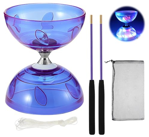 RNPKZ Diabolo Freiläufer mit kugellager Dreifache Lagerung Set, Diabolo mit Kugellager, Diabolos Leuchtend im Dunkeln mit Stange, Netzbeutel, Ersatzseil 10m, Geschenk für Anfänger und Profis (Lila)