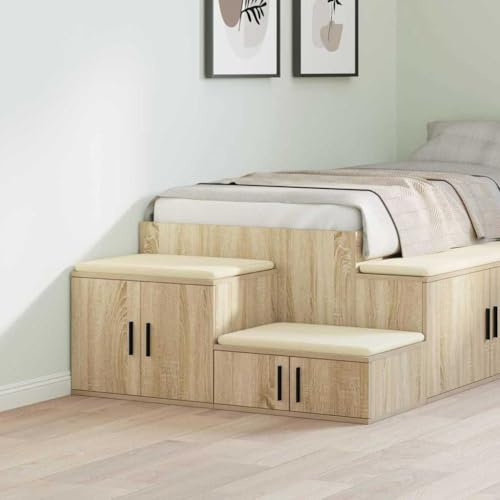 ULUYYUC Nachttisch Sonoma-Eiche 127x41x40 cm, Sideboard 2 Regale/Türen, 120 kg belastbar, Kommode Schlafzimmer/Wohnzimmer/Flur