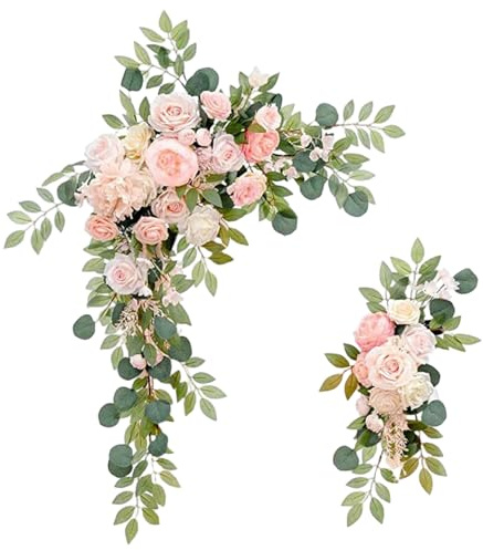 Syglawnd Floral Swag, Arch Flowers Set of 2, Vivd Romantic Peony Floral Swag with Greenery Artificial Wedding Flowers for Welcome Signs, Arch, Table Centerpieces