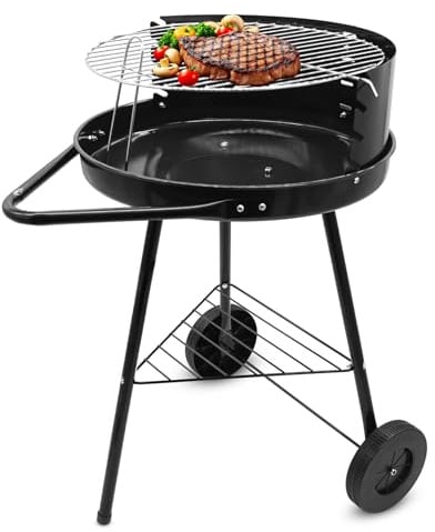 BBQ Grillwagen mit Rädern - 68 x 42 cm - Mobiler Holzkohle Standgrill | Verstellbarer Rost, Mit Rollen, Windschutz, Für Camping Garten Picknick