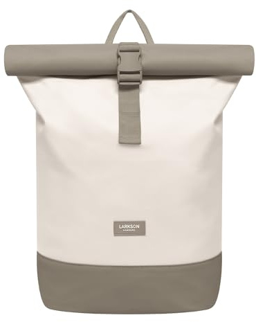 LARKSON Rucksack Damen & Herren Creme Grau - Janne - Rolltop Rucksack mit Laptopfach für Uni, Arbeit, Reise & Fahrrad - Backpack Tagesrucksack Mittelgroß - Wasserabweisend