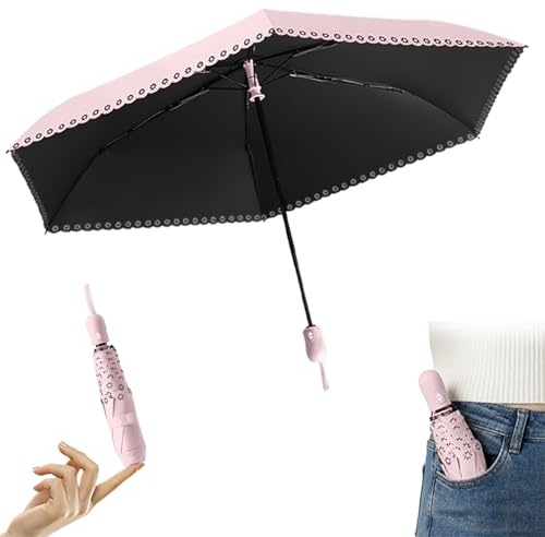 erised's bifrost Paraguas Plegable Automático Mini con Diseño Floral Calado – Mujer, Niños, Compacto, 6 Varillas, Teflón, UPF50+, para Sol y Lluvia, Coche, Ligero y Portátil para Viajar,Sol/Lluvia