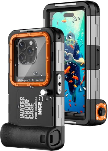 Hllhunkhe Unterwasser Handyhülle IP68 15m/50ft wasserdichte Handyhülle für iPhone 17 16 15 14 13 12 11 Pro Max/XS/X, Professionelle Tauchen Schwimmen Foto & Video, Outdoor-Schwimmen,Schwarz-Orange