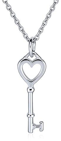Bling Jewelry Clé Romantique Simple pour Votre Cœur Collier Pendentif Clé Cœur Ouvert pour Femmes Adolescentes Petite Amie en Argent Sterling .925
