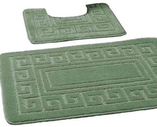 EDS rutschfeste Badematte im griechischen Stil, Bademattenset 2-teilig, enthält 1 Badematte (50 x 80 cm) und einen WC-Vorleger (50 x 40 cm) - Grün