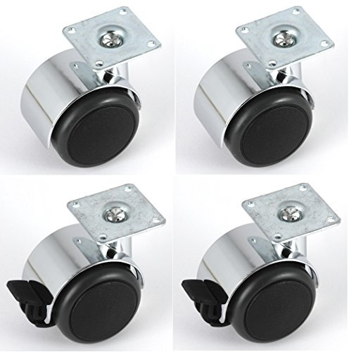 Satz Möbelrollen Chrom 50 mm Anschraubplatte groß 42 x 42 mm mit PU-Bereifung grau spurlos für harte Böden Hartbodenrolle je 2 Stück mit und ohne Bremse