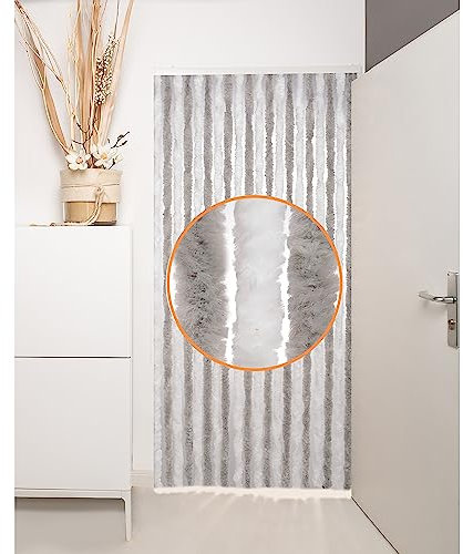 DEFACTO Flauschvorhang Türvorhang (100x210 cm) Chenille Fliegenschutz Insektenschutz Camping 100% Made In Italy - Vielseitig, Leicht Zu Reinigen, Effektiver Sicht- Und Hitzeblocker - (Grau/Weiß)