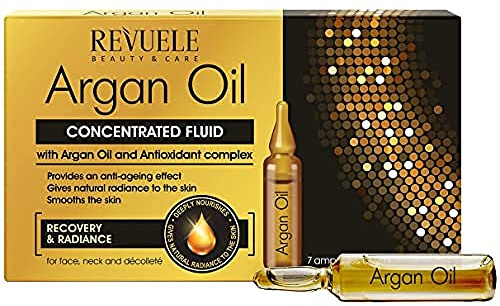 Revuele Ampullen Arganöl Konzentrierte Flüssigkeit Mit Arganöl für Gesicht Hals und Dekolleté 2 ml 100% Reine Natürliches und Organisches mit Oligolinolsäuren