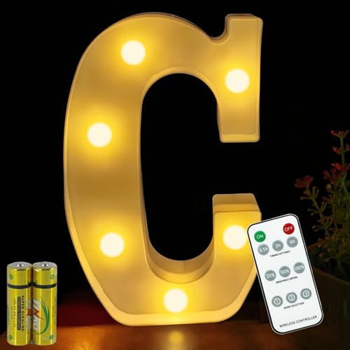 Buchstaben Lichter HONPHIER® Buchstabe Lampe Fernbedienung Alphabet Lampe LED Brief Beleuchtung Buchstabe Licht Beleuchtete Buchstaben Nachtlichter Dekoration für Geburtstag Party Hochzeit (C)
