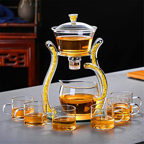 Aoheuo Lazy Kungfu Service à thé en verre avec couvercle rotatif semi-automatique Doré