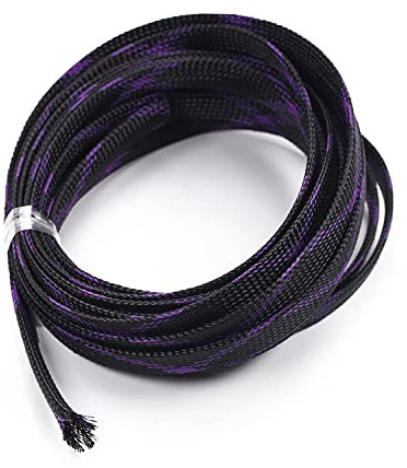 Heyiarbeit 5m/16.4ft PET Expandable Braided Sleeving 1/2-inch Width Flexible Wire Mesh Sleeve for USB Cable Power Cord Audio Video Cable - Protect Cat from Chewing Cords - Black Purple