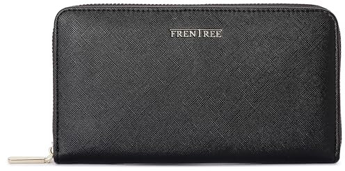 Frentree® Clutch Geldbörse Damen - Portemonnaie Damen 100% veganes Leder mit 16 Kartenfächern und Smartphonefach Herbst- und Winterfarben - Rabenschwarz