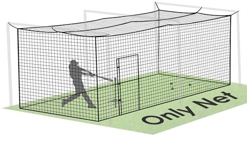 Baseball-Käfignetze, professionell, vollständig geschlossen, robustes PE-Käfignetz mit Tür, 4.8 cm Netz, 66 cm Hx66 cm Bx66 m L Baseball- und Softballkäfignetz, nur Netz ohne Stangen und Rahmen-Sets