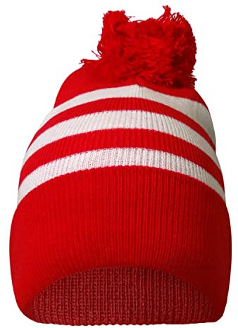 COUVER Gestreifte Strickmütze mit oder ohne Bommel, Wintermütze, Rot/Weiß (mit Pompon), Einheitsgr��e