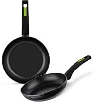 MONIX Terra Set 2 sartenes aluminio forjado 20-24cm, antiadherente bicapa sin PFOA, apta para todo tipo de cocinas e inducción, negro