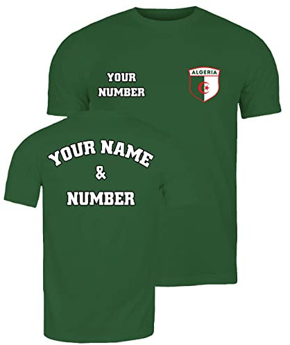 lepni.me Mens T-Shirt Algeria Football Shirt with Your Name and Number | Algerian Flag Badge Personalised Jersey Custom Top | World Cup 2022 Fans (XXL Bottle Green Multi Color)