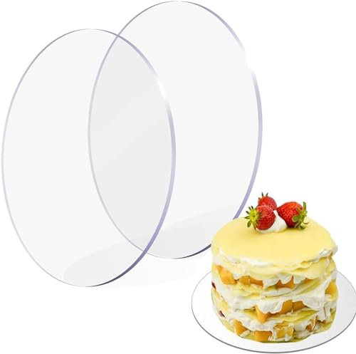 Wubushan Disque Acrylique Patisserie 30cm, 2Pcs Disque Gateau, Lissage Gateau Patisserie, Assiettes à Gâteau Cake Board Réutilisable pour le Transport de Gâteaux, Peinture
