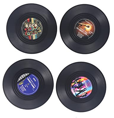 4 Stück Rekordbecher Matte Glasuntersetzer Plattenuntersetzer für Getränke Untersetzer für Teller Tee-Untersetzer Untersetzer Tasse Matte Tischset CD Aufzeichnung Schallplatten