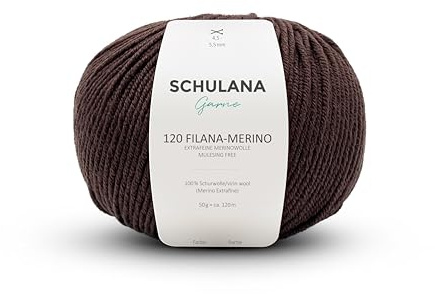 Extrafeine Merinowolle zum Stricken und Häkeln I 100% Schurwolle I 50g/120m Dunkelbraun (Schokobraun) I 120 Filana-Merino Garn für Schal, Mütze, Loops, Babykleidung und Accessoires