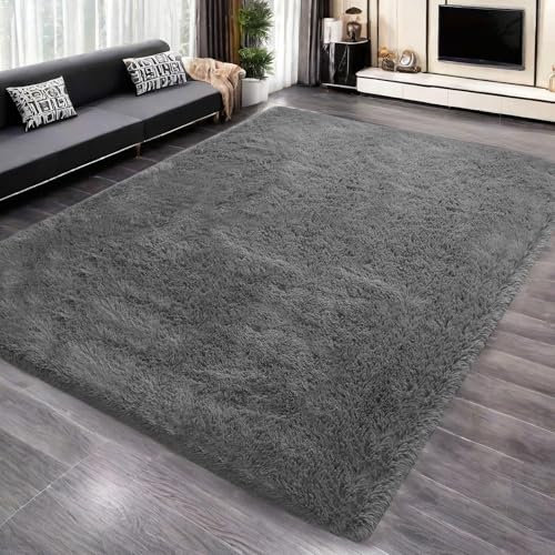 Yuanlne Rugs Living Room 160x230cm, Grey Area Rugs for Bedroom, Washable Anti Slip Extra Large Shaggy Soft Rug Fluffy Modern Floor Carpets Mat Beside Rugs for Kids Living Room