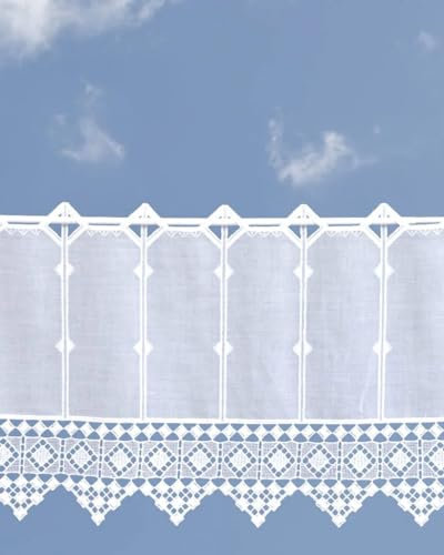 Generisch Querbehang Landhausstil in weiß 30 cm hoch-ideal für kleine Fenster (30x125 cm)