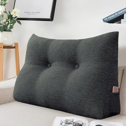 BNCKTRD Kopfende Großes Rückenkissen, Bequemes Lesekissen und Rückenteil im Bett, 2 in 1 Rückenlehne und Kopfkissen, Langes XXL Kissen für Sofa, Couch, Wand und Polster Leinen Anthrazit 60cm