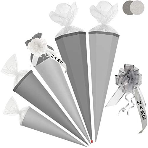 alles-meine.de GmbH Schultüte - Rohling - Silber Glanz - 35-100 cm - freie Farb- und Größenwahl - freie Farb- und Größenwahl - 6 eckig - inkl. individueller Schleife - mit Name..