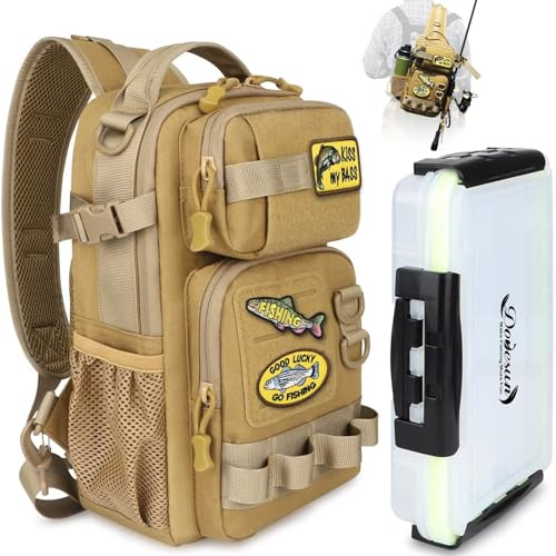 Dovesun Angelrucksack mit 3600 Tackle-Angelbox 1stk, DIY-Logos Angeltasche Angelrucksack zum Organisieren Aufbewahren von Angelzubehör Angeltasche Angeln Wandern Jagd