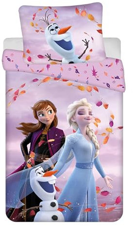 Jerry Fabrics Frozen Kinderbettwäsche Set Bettbezug 140x200 + Kopfkissenbezug 70x90 aus Baumwolle Öko-Tex Standard für Mädchen Frozen Eiskönigin Anna ELSA Olaf