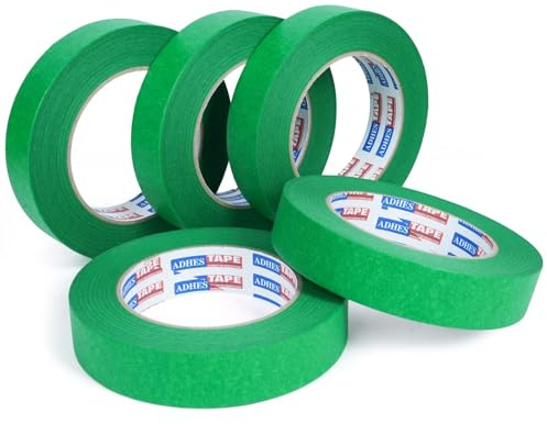 ADHES Grün Malerkrepp Kreppband 5 Bände 24mm x 50m UV-beständiges Malerband | Selbstklebend Scharfe Linien und Keine Rückstände für saubere Kanten beim Streichen & Lackieren