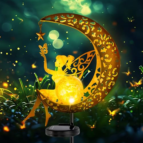 IWTBNOA Mond Solarleuchten Garten Deko Terassendeko, Freien Solarlampe für Außen, Metall Mond Solar, Gartenleuchte Wasserdichte Wegeleuchte, Garten Solarleuchten Dekorative Lichter für Terrasse Rasen