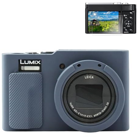 Rieibi TZ99 Camera case, Soft Camera Silicone Protective Case for Panasonic Lumix DC-TZ99, Accessories With 2 PCS Screen Protector, Lightweight - Navy Blue