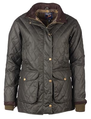 Rydale Ladies Diamond Quilted Wax Jacket Olive Green Womens Waxed Cotton Coat