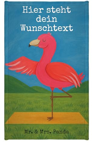 Mr. & Mrs. Panda Personalisiertes Handtuch Flamingo Yoga Design - Geschenk, personalisiert, mit Name, personalisierbar, Baum, Meditieren, Ärger, Sporthandtuch, Aufgeregt, Rosa
