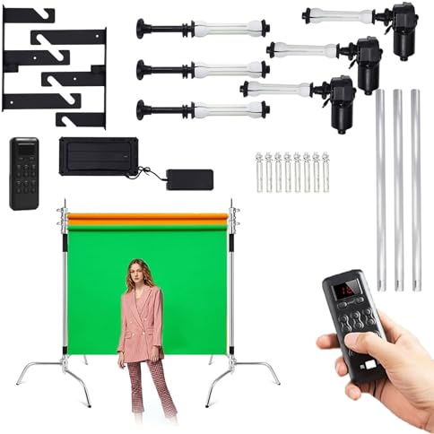Motorized Electric Photography Background Roller Support System Kit, 2/3/4/6 Roller Floorstanding & Wall Ceiling Mount Backdrop Rollers with Remote Control,Load 44lbs,for Photo Studio(3 Rollers)