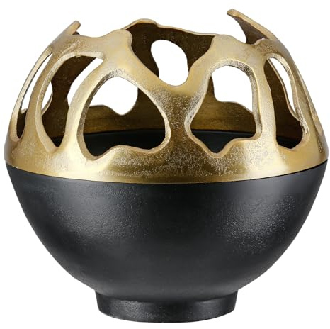 GILDE Windlicht Branca aus Aluminium - goldfarben/schwarz - Höhe 21cm x Ø 21cm - Tischleuchter