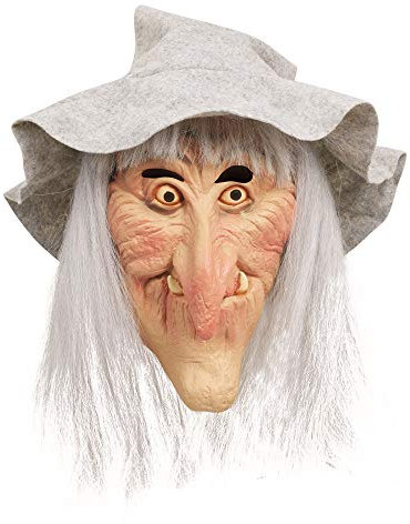 Bristol Novelty BM200 Hexenmaske mit grauem Hut und Haar, 1 Stück, Mehrfarbig, Einheitsgröße, ab 14 Jahren, für Damen Halloween