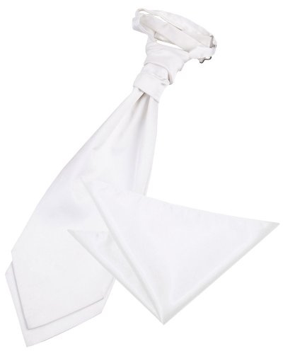 DQT Mens Plain Glossy Satin Wedding Cravat & Pocket Square Set - Formal, Business & Occasion - White