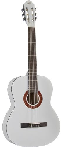 EKO Guitars CS-10 White Klassikgitarre Serie Studio 4/4 Maßstab, Top aus Lindenholz, Bänder und Boden aus laminiertem Lindenholz, Griff und Griffbrett aus Birke, inklusive Tasche, Farbe: Weiß